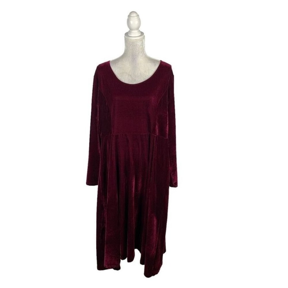 In'Voland Maroon Velvet‎ Midi Dress Long Sleeve Scoop Neck Christmas Holiday 20W